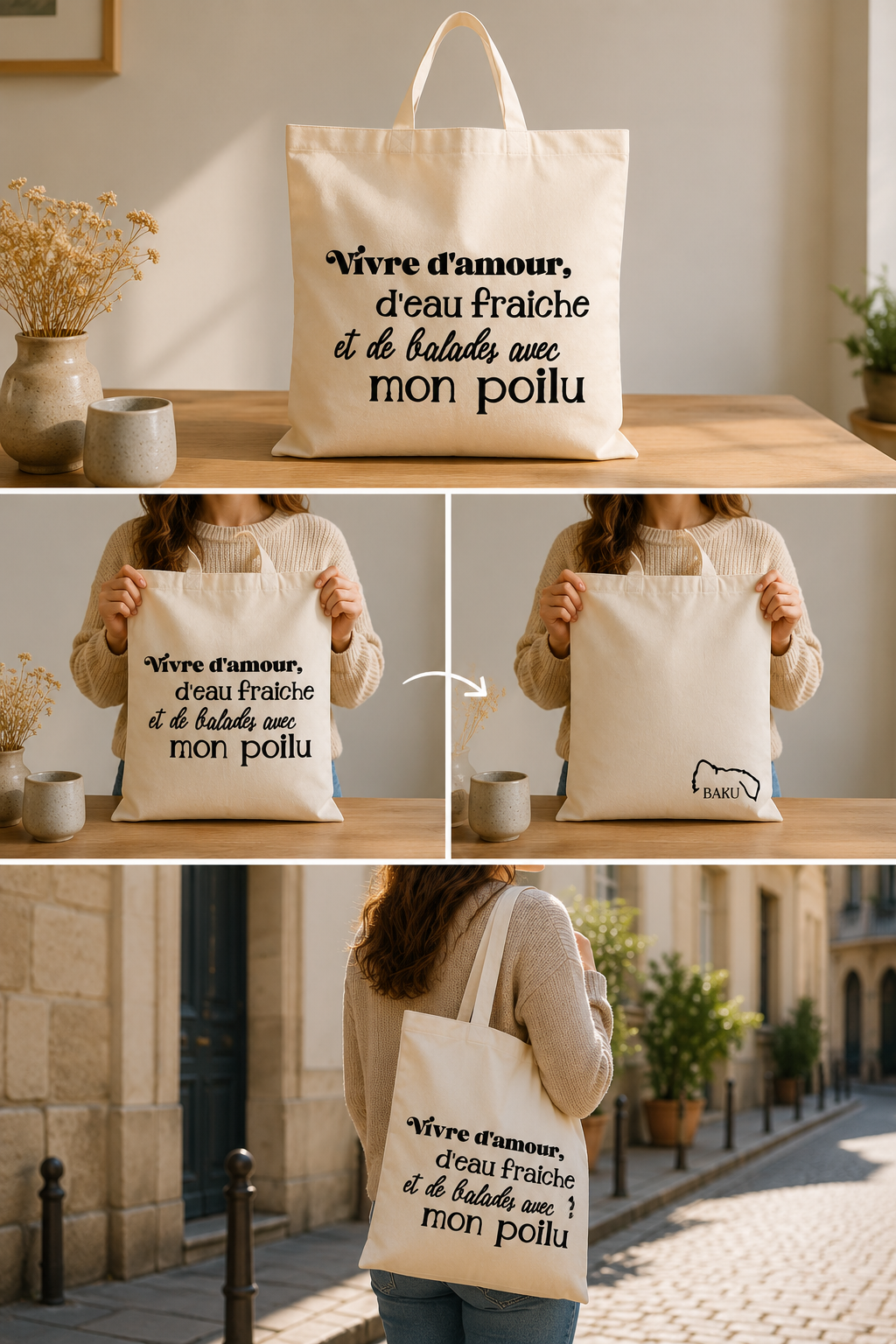 Tote bag - Vivre d'amour, d'eau fraîche et de balades avec mon poilu